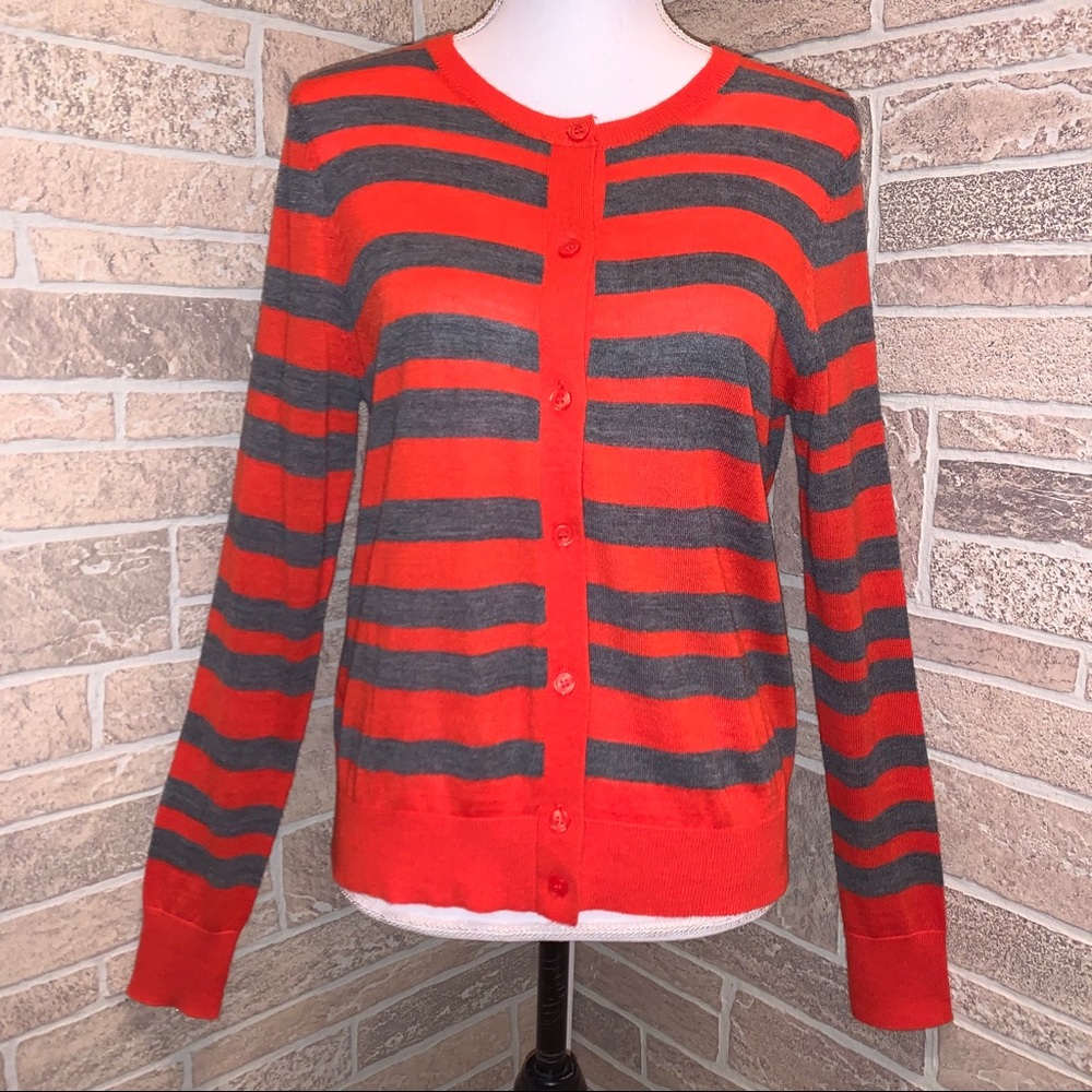 Ann Taylor LOFT Wool Blend Striped Orange Cardigan